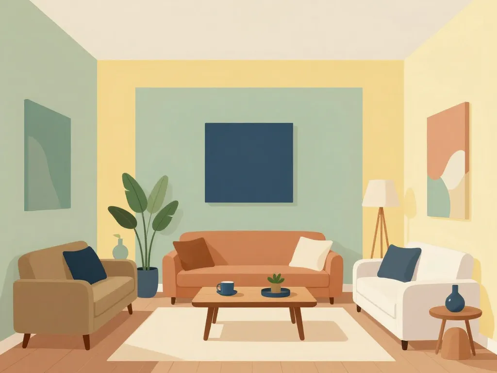 Illustration déco intérieur couleurs jaune pale accent