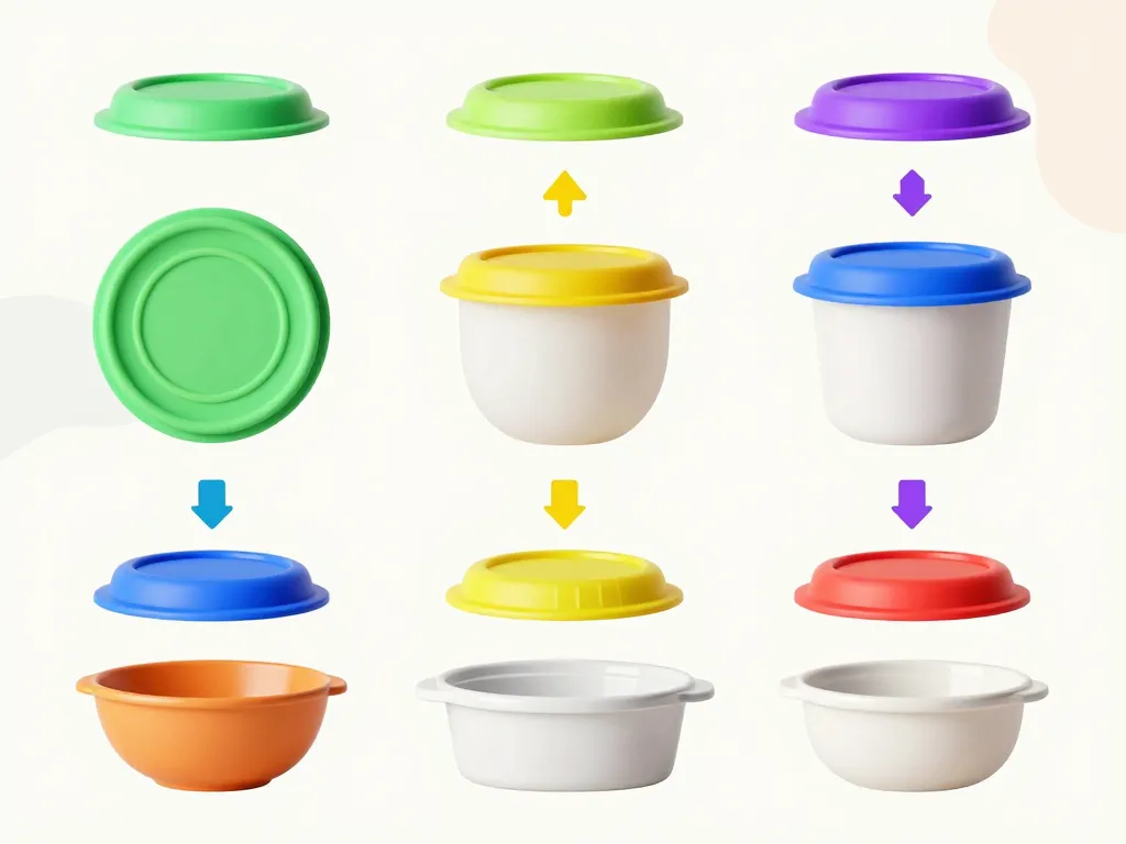 Différentes tailles de couvercle en silicone avec contenants variés