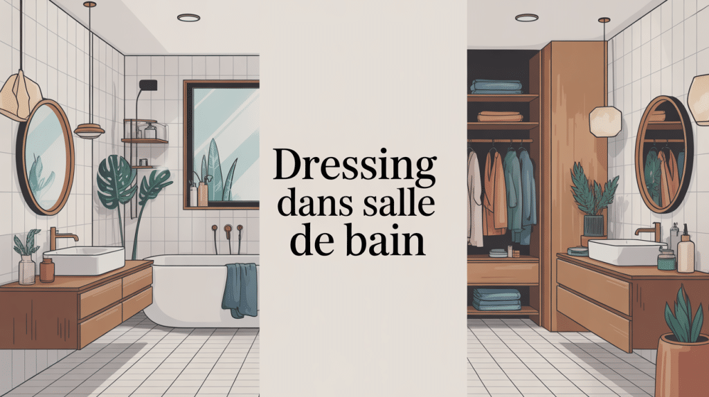 Dressing dans salle de bain contemporain avec coin dressing organisé