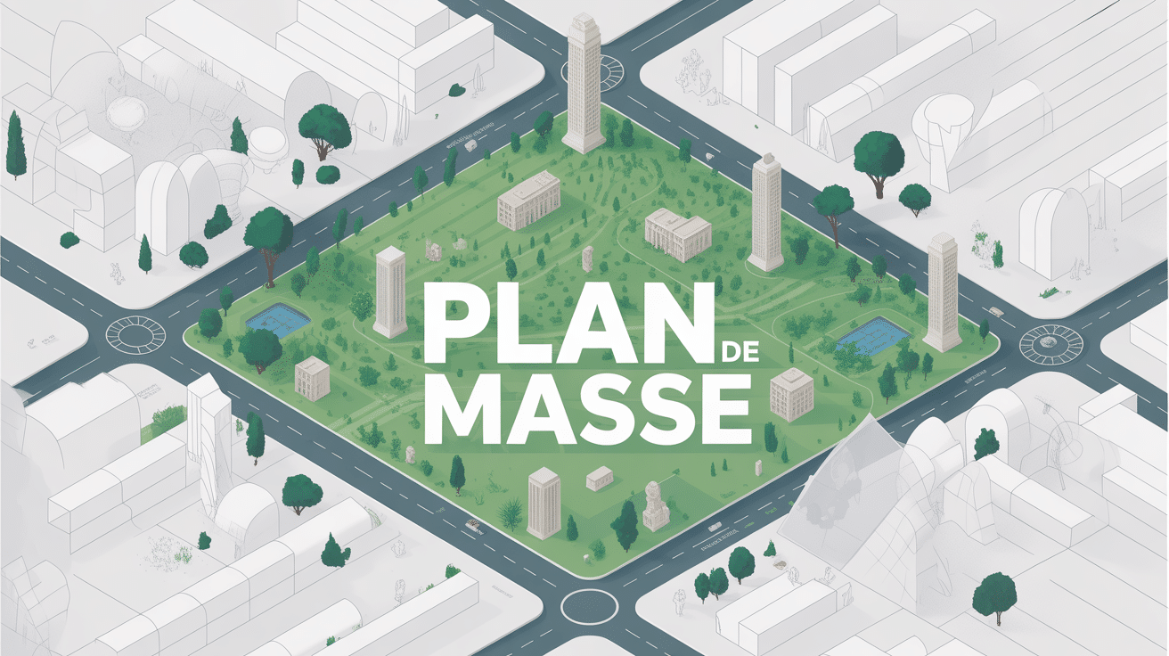 Illustration exemple de plan de masse vue isométrique