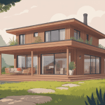 illustration toit plat ossature bois maison moderne