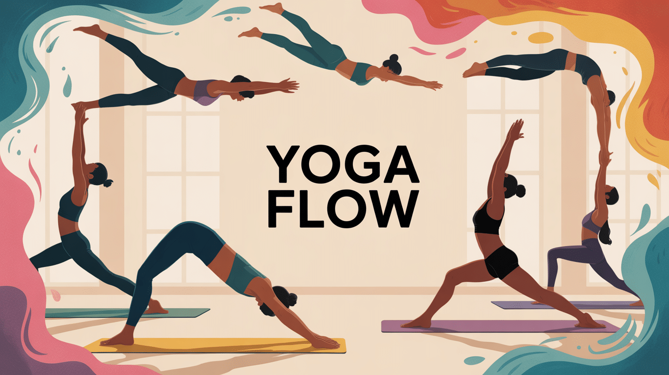 yoga flow yoga silhouettes dynamiques ambiance studio fluide