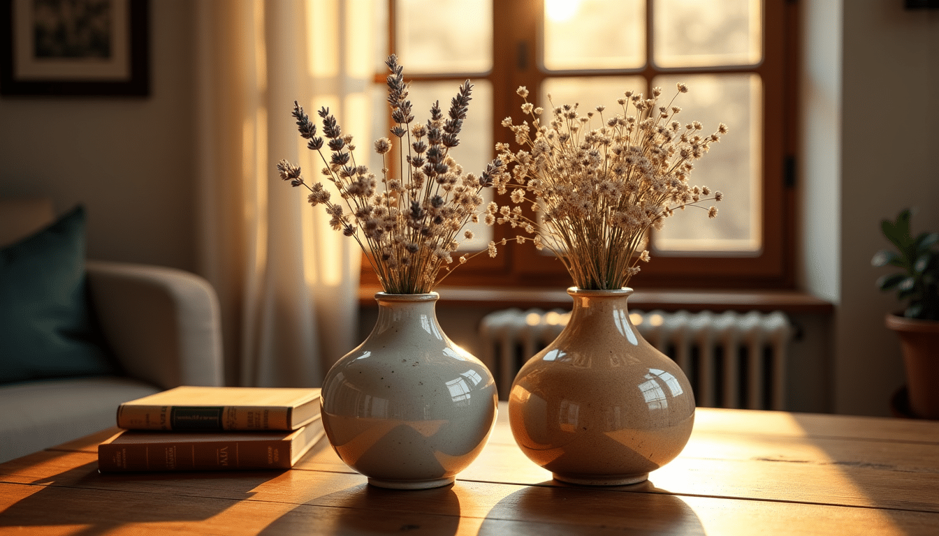 vase vintage en gr&egrave;s ou en verre : lequel choisir pour vos fleurs s&eacute;ch&eacute;es ? &mdash; la d&eacute;cision entre un vase en gr&egrave;s et