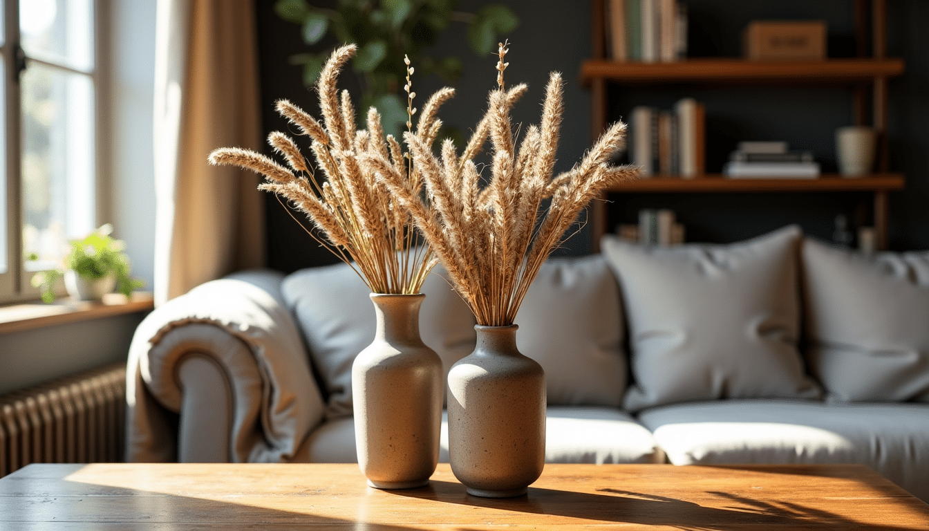 Illustration : au-del&agrave; de l'apparence, les aspects pratiques et l'entretien &mdash; vase vintage en gr&egrave;s ou en verre : lequel choisir pour vos fleurs s&eacute;ch&eacute;es ?