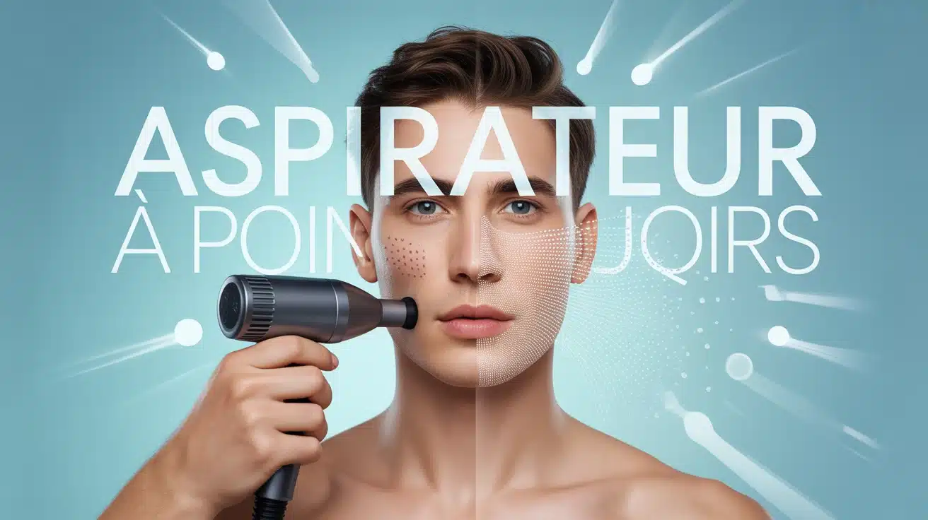 Illustration aspirateur à points noirs sur visage avec pores visibles