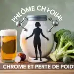 Illustration chrome et perte de poids avec silhouette humaine et aliments riches en chrome