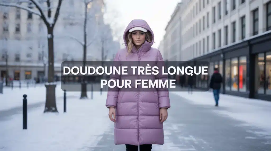 femme portant doudoune très longue pour femme en hiver urbain