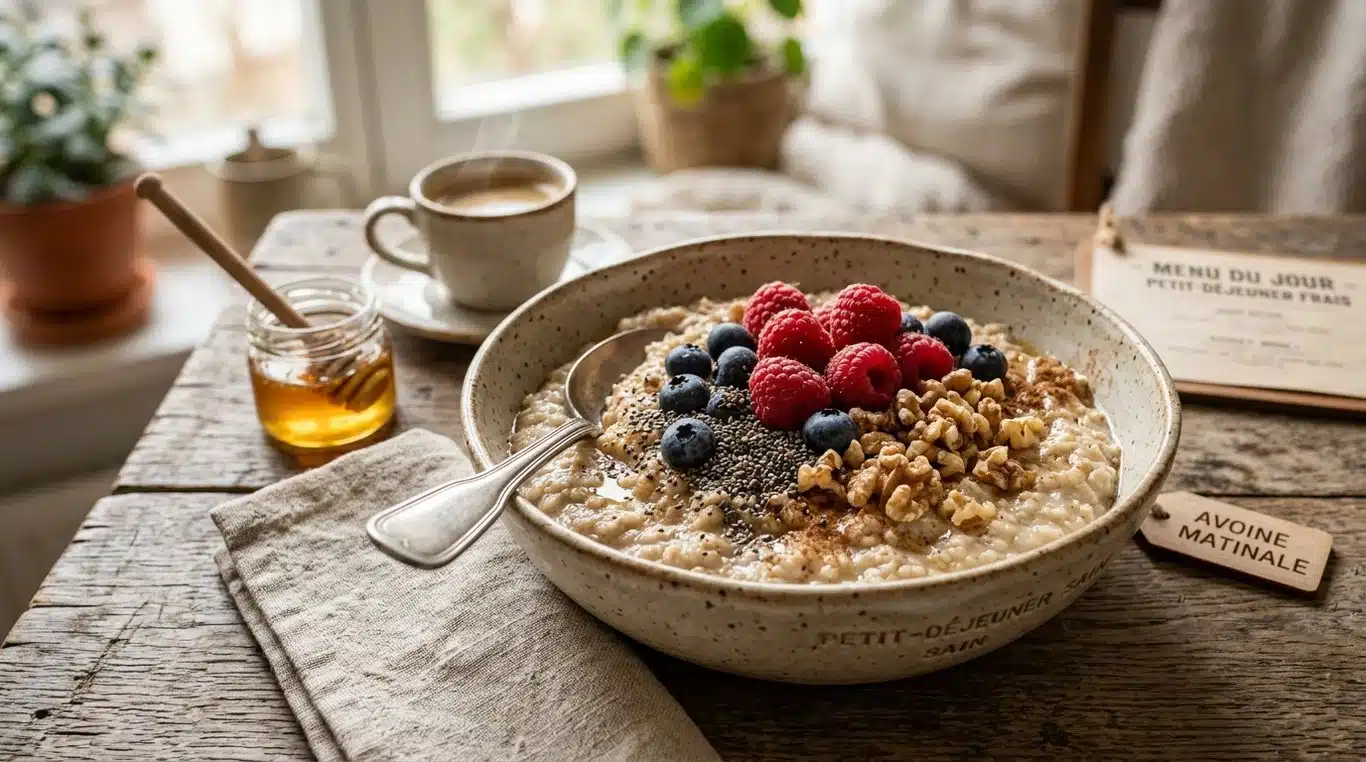 Bol de porridge d'avoine aux baies et noix