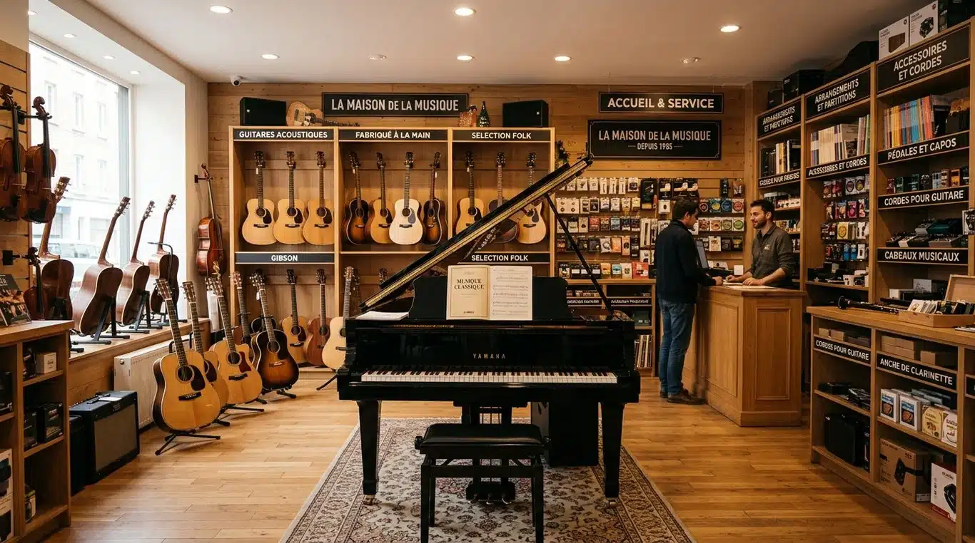 Intérieur du magasin de musique La Clé de Sol à Dijon