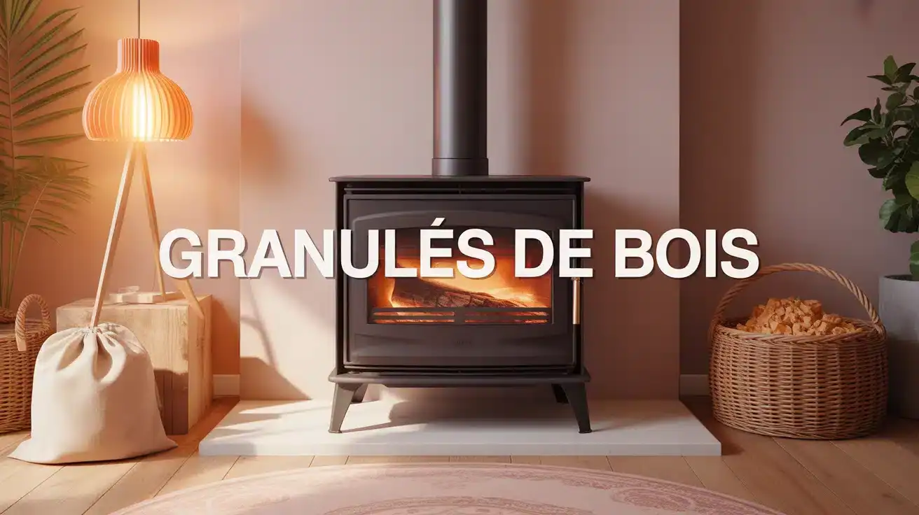 poêle moderne avec granulés de bois dans un intérieur cosy