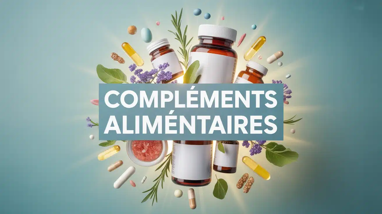 Illustration vectorielle de compléments alimentaires avec flacons et capsules