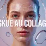 Visage stylisé avec masque au collagène et peau hydratée