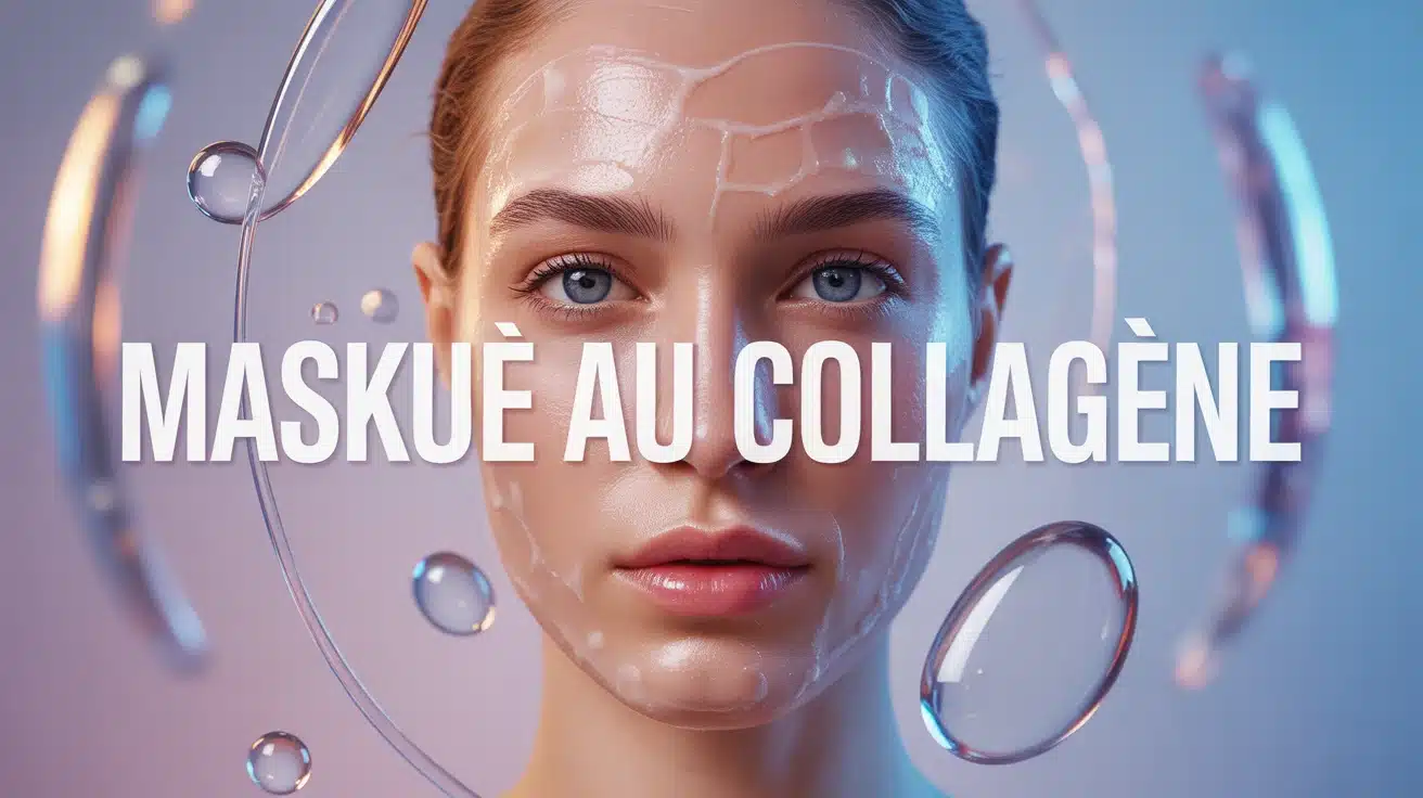 Visage stylisé avec masque au collagène et peau hydratée