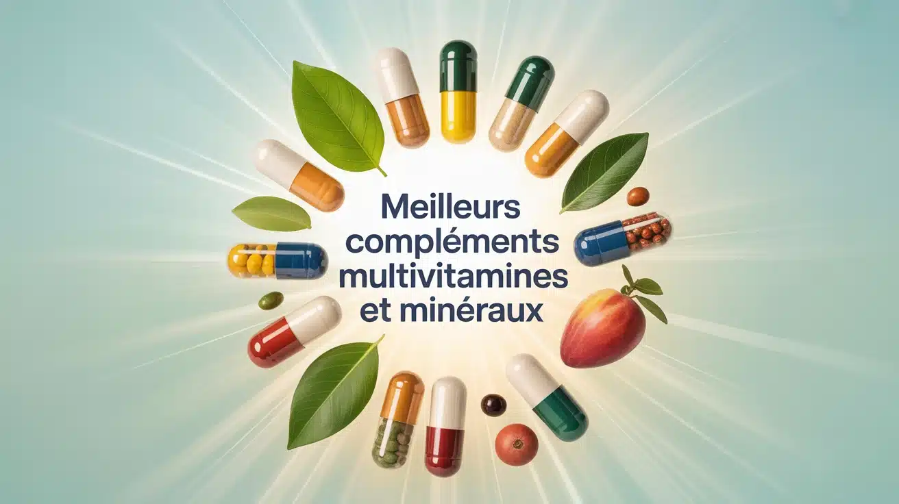 illustration vectorielle meilleurs compléments multivitamines et minéraux capsules et feuilles
