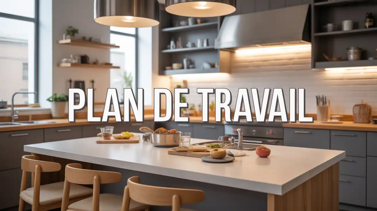 plan de travail moderne bois stratifié quartz