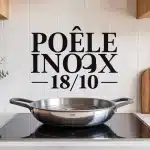Poêle inox 18 10 avec symboles de durabilité et qualité