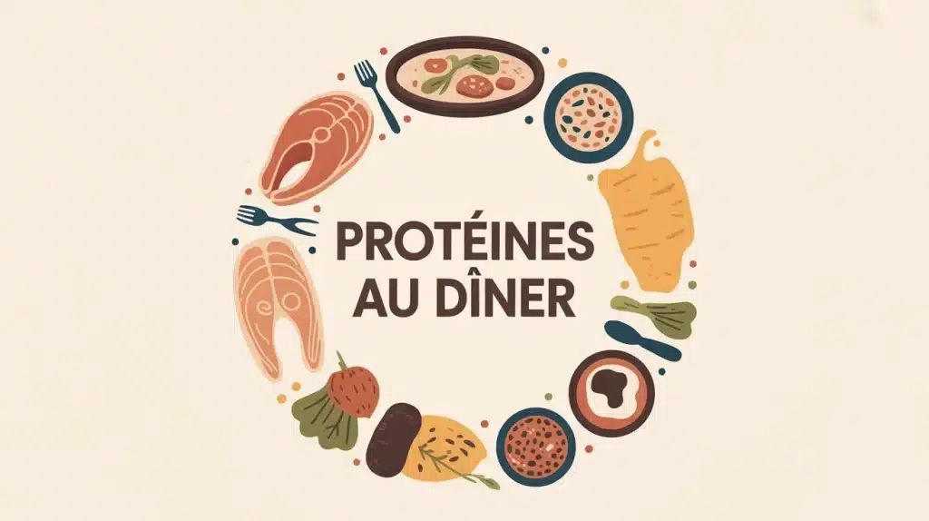 illustration vectorielle moderne sur protéines au dîner avec aliments sains