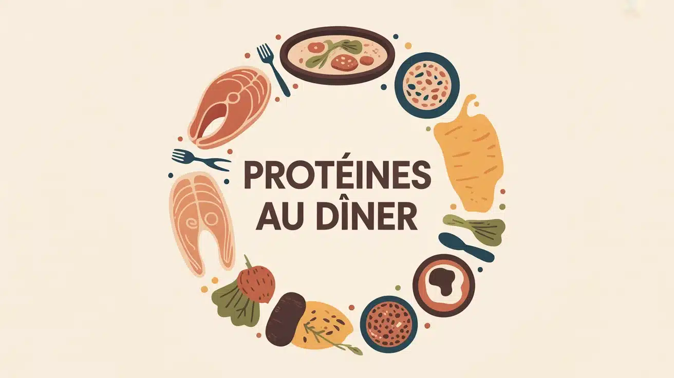 illustration vectorielle moderne sur protéines au dîner avec aliments sains