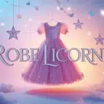 robe licorne enfant élégante et magique sur fond pastel