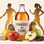 Bouteille de vinaigre de cidre avec pommes et silhouettes perte de poids