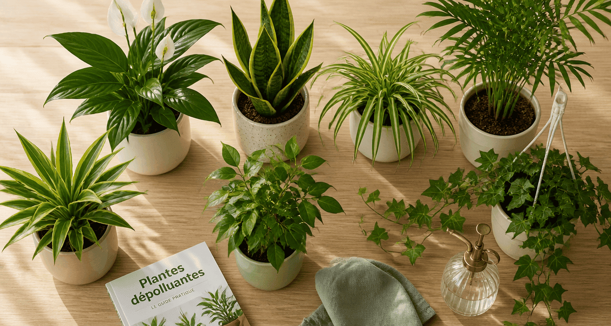 7 plantes d'interieur depolluante en pots sur table