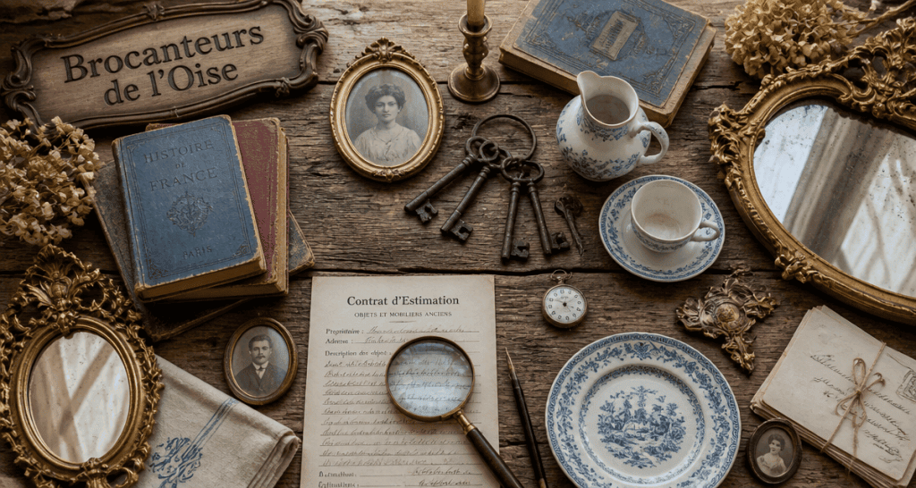 brocanteurs oise objets anciens sur table