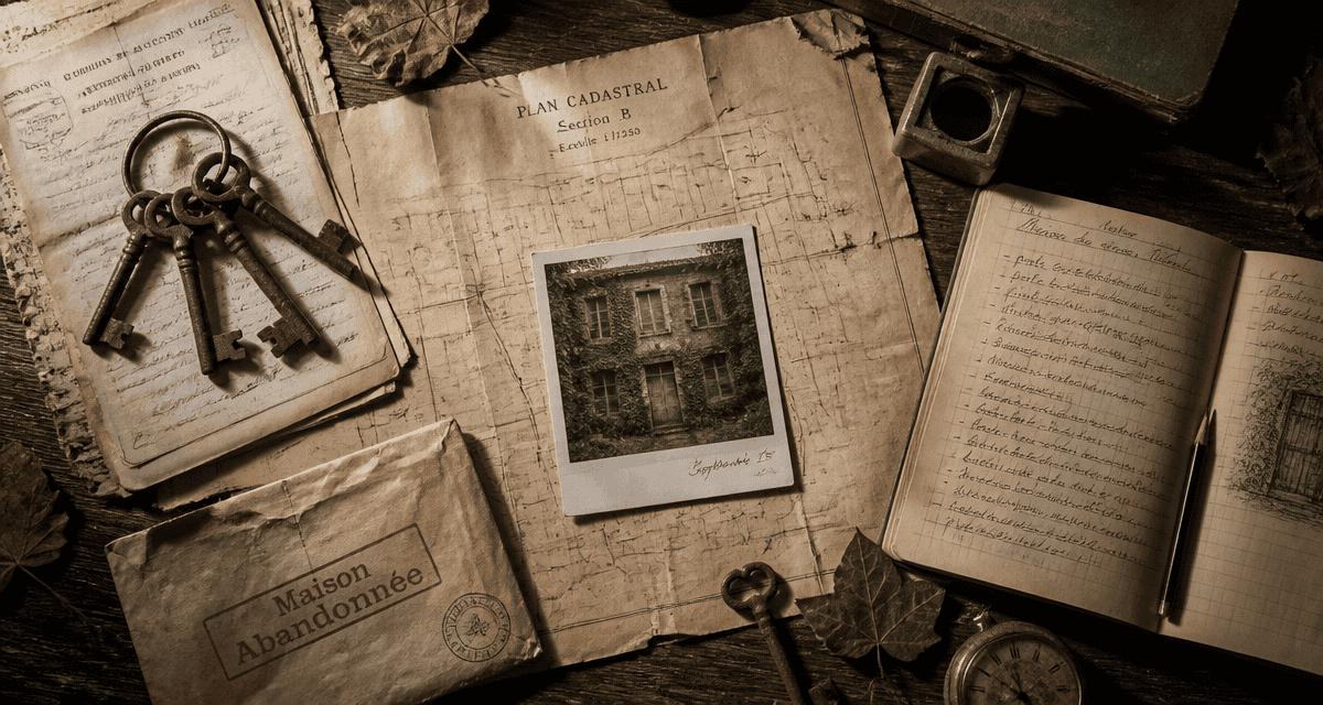bureau avec clés et photo maison abandonnée