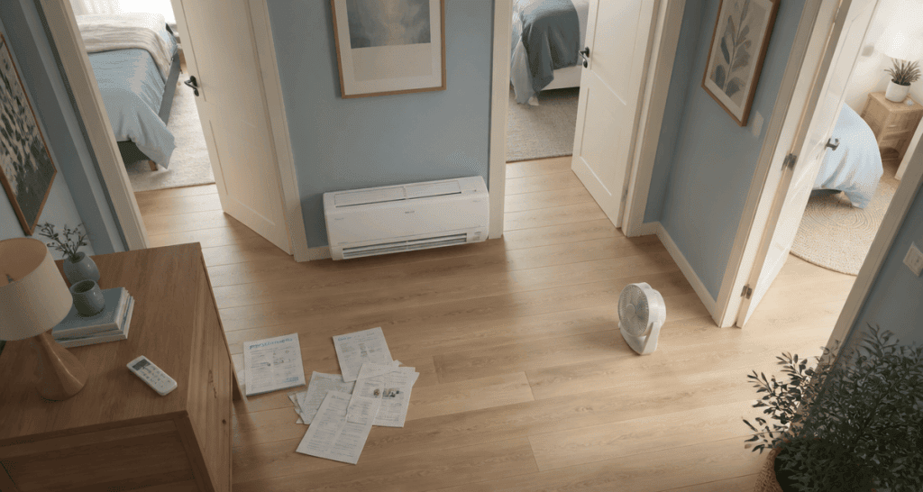 Clim dans couloir pour refroidir les chambres, vue intérieure moderne