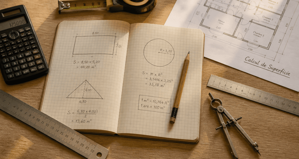 comment calculer un surface avec outils et croquis