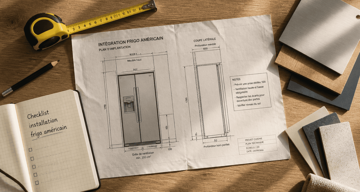 comment intégrer un frigo américain dans une cuisine flat-lay