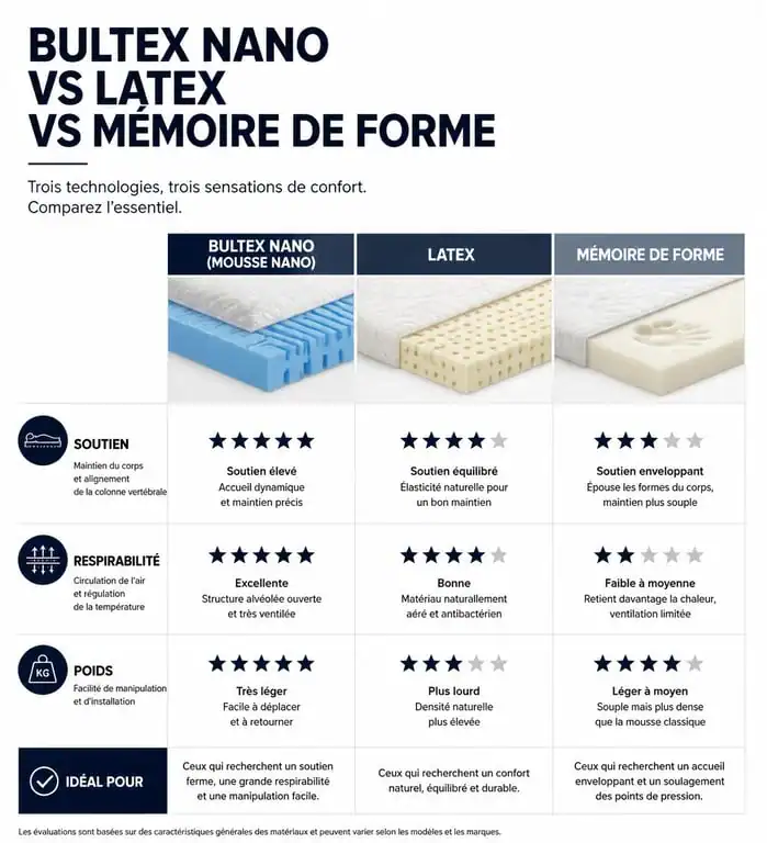 Comparatif des technologies de matelas : Bultex, Latex et Mémoire de forme pour choisir son couchage