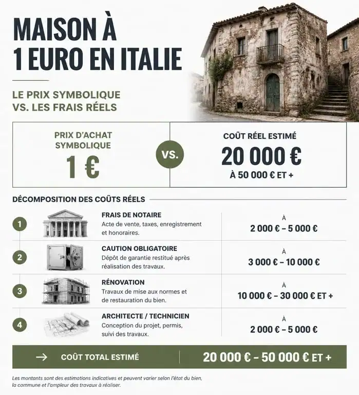 Infographie des coûts réels pour l'achat d'une maison à 1 euro dans les Pouilles