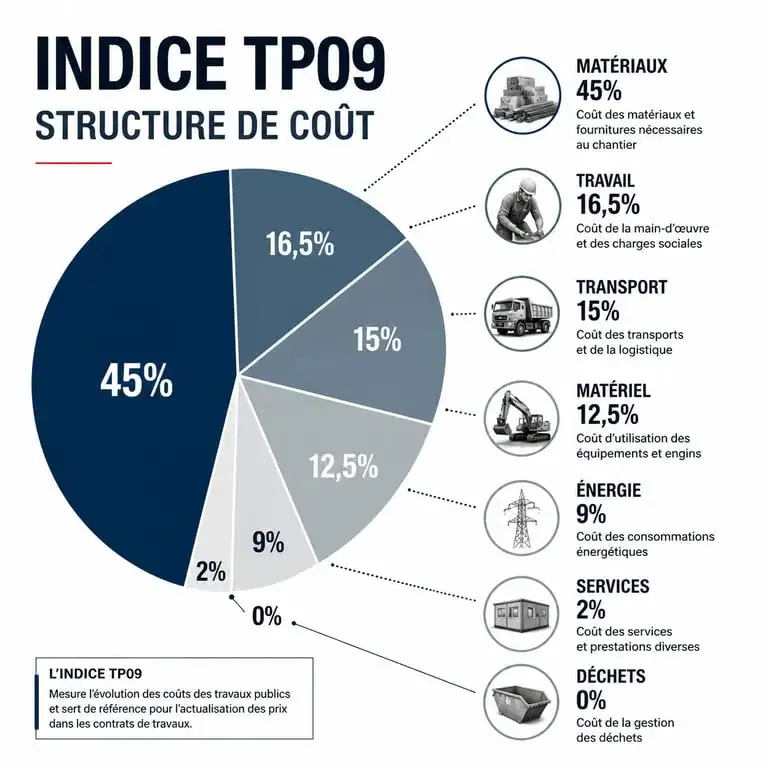 Composition de l'indice TP09 pour les travaux d'enrobés et travaux routiers