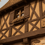 Façade colombage maison avec pans de bois et torchis