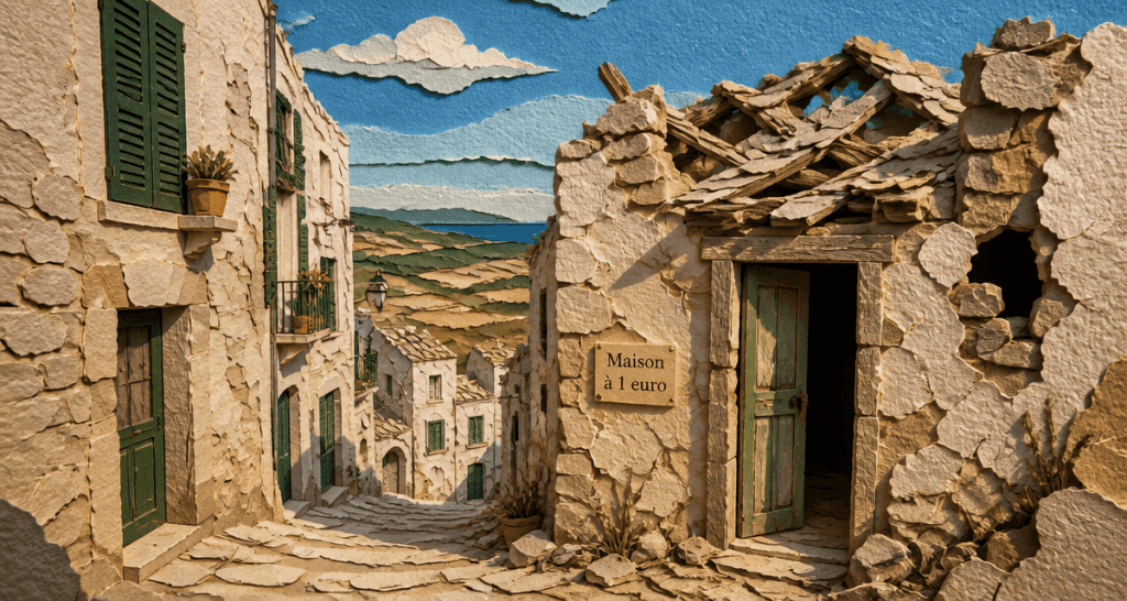 maison 1 euro pouilles façade ruine papier