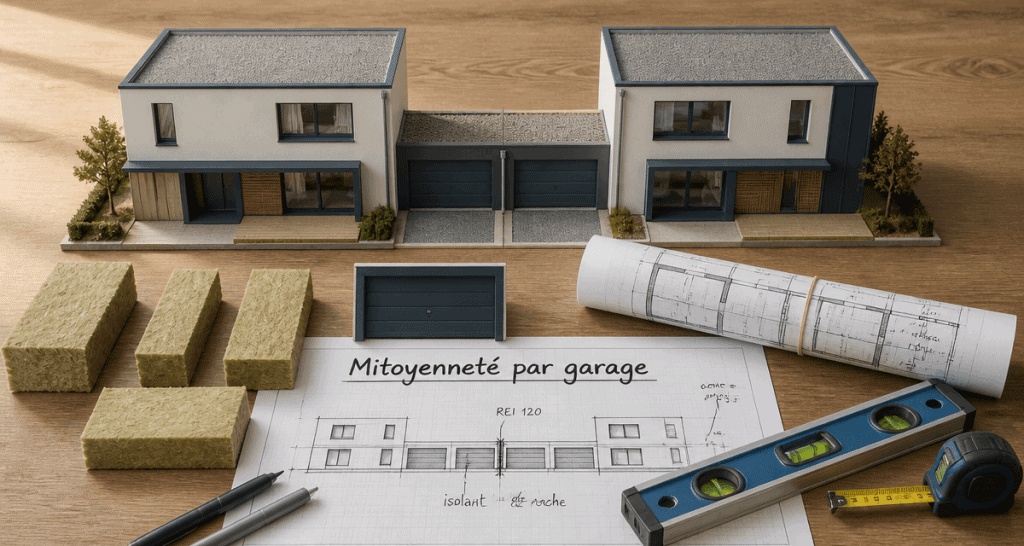 maison mitoyenne par le garage maquettes matériaux plans