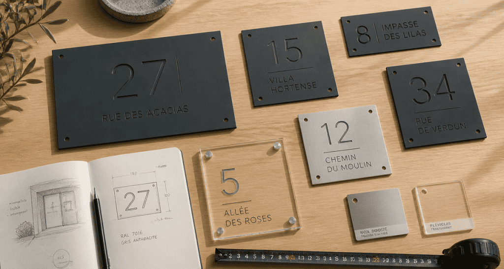 Numero de maison design sur matériaux modernes