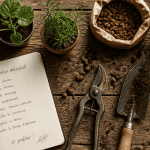 Outils jardinier facile sur table avec checklist