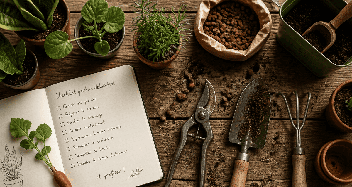 Outils jardinier facile sur table avec checklist