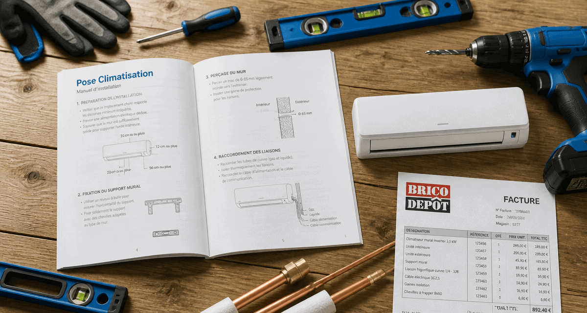 prix pose clim brico dépôt sur plan de travail avec outils