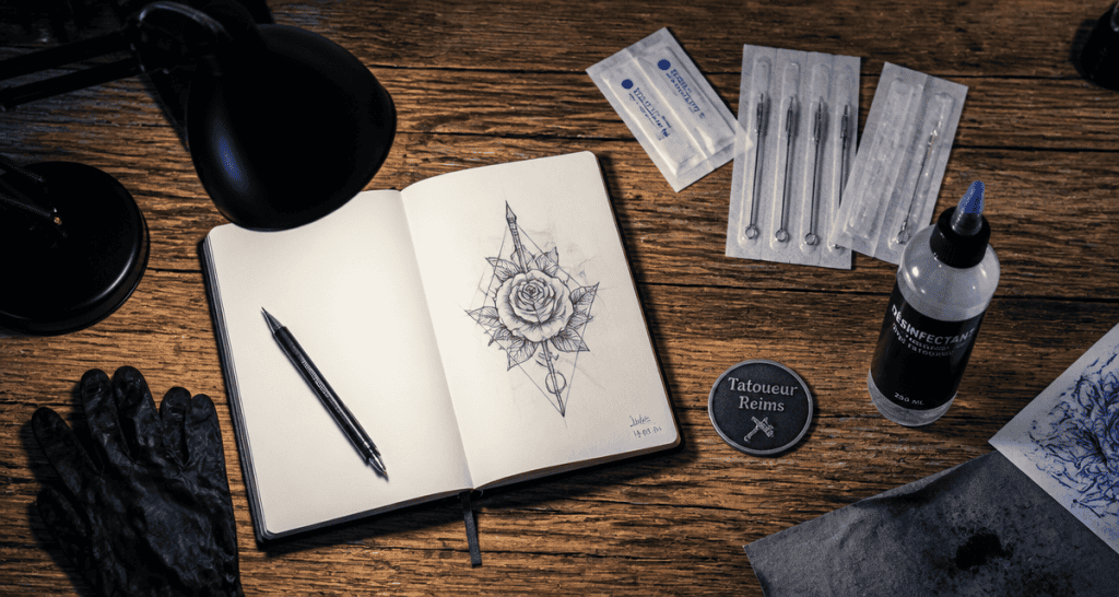 Tatoueur sur Reims matériel sécurisé sur table