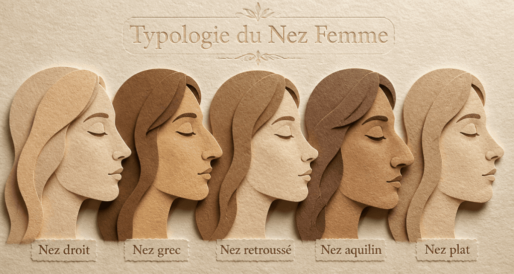 Profils stylisés nez femme découpages papier