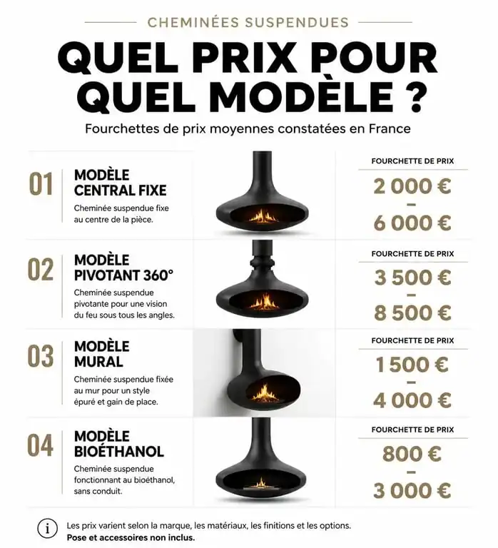 Comparatif des prix des cheminées suspendues selon les modèles