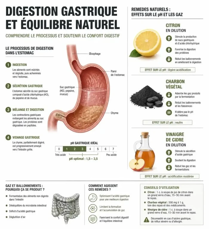 Infographie sur les remèdes de grand-mère pour nettoyer l'estomac et améliorer la digestion