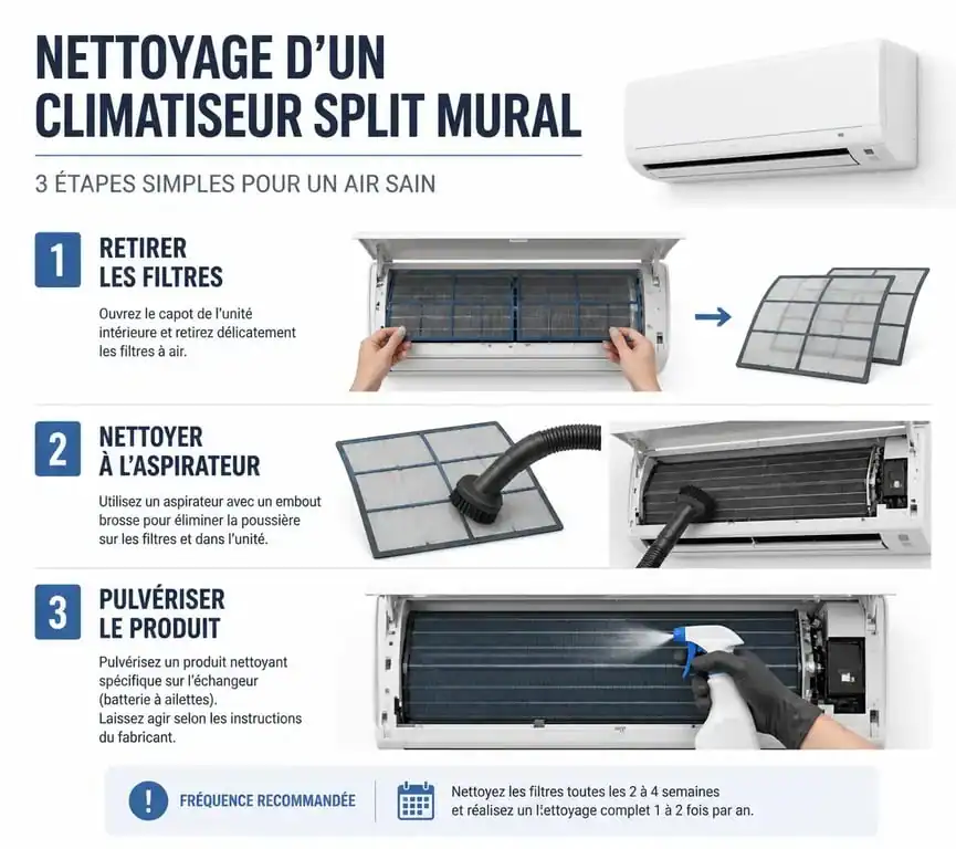 Guide visuel des étapes de nettoyage d'un climatiseur pour un entretien efficace