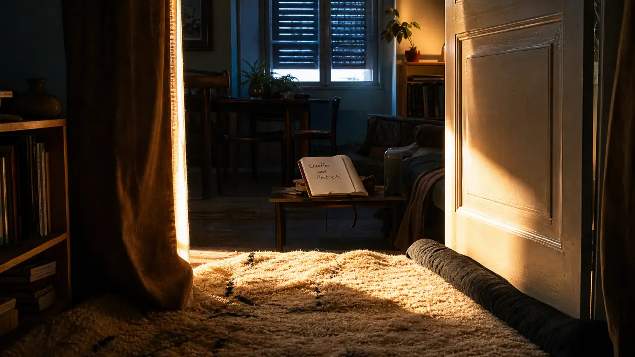Comment chauffer une pièce sans électricité : tapis au sol, boudin de porte et rideau pour retenir la chaleur