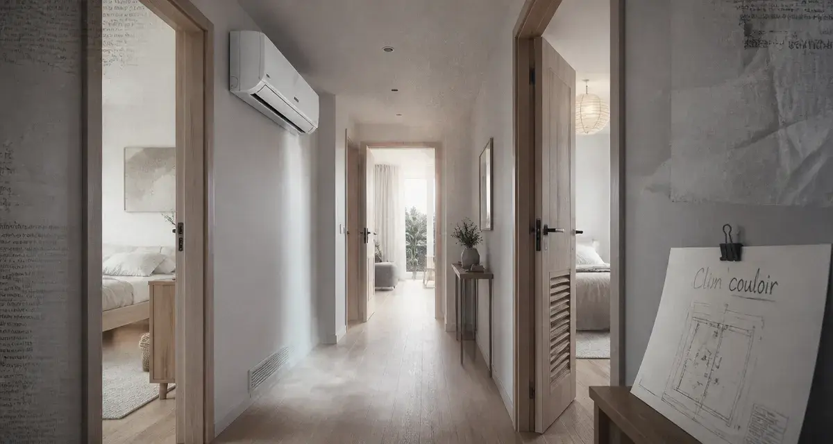 Clim dans couloir pour refroidir les chambres : vue du couloir et des portes