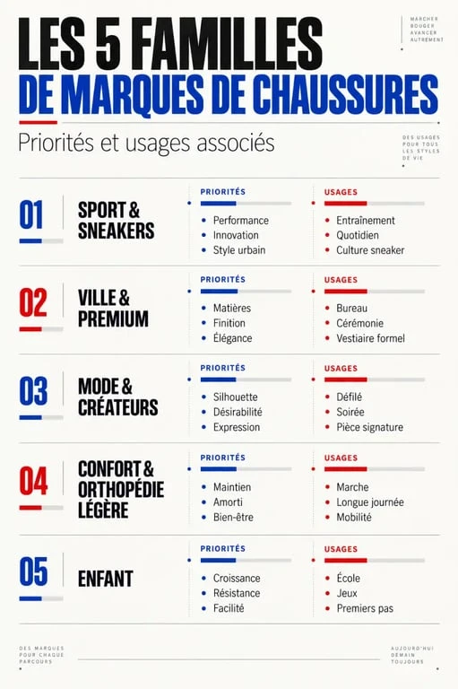 Marque de chaussure : familles de marques et usages à comparer