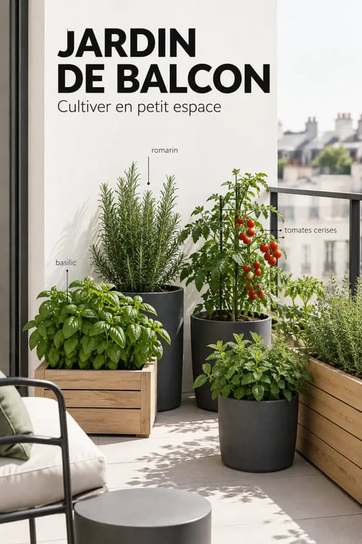 Aménager un coin potager esthétique sur son balcon urbain avec des bacs en bois et des pots anthracite